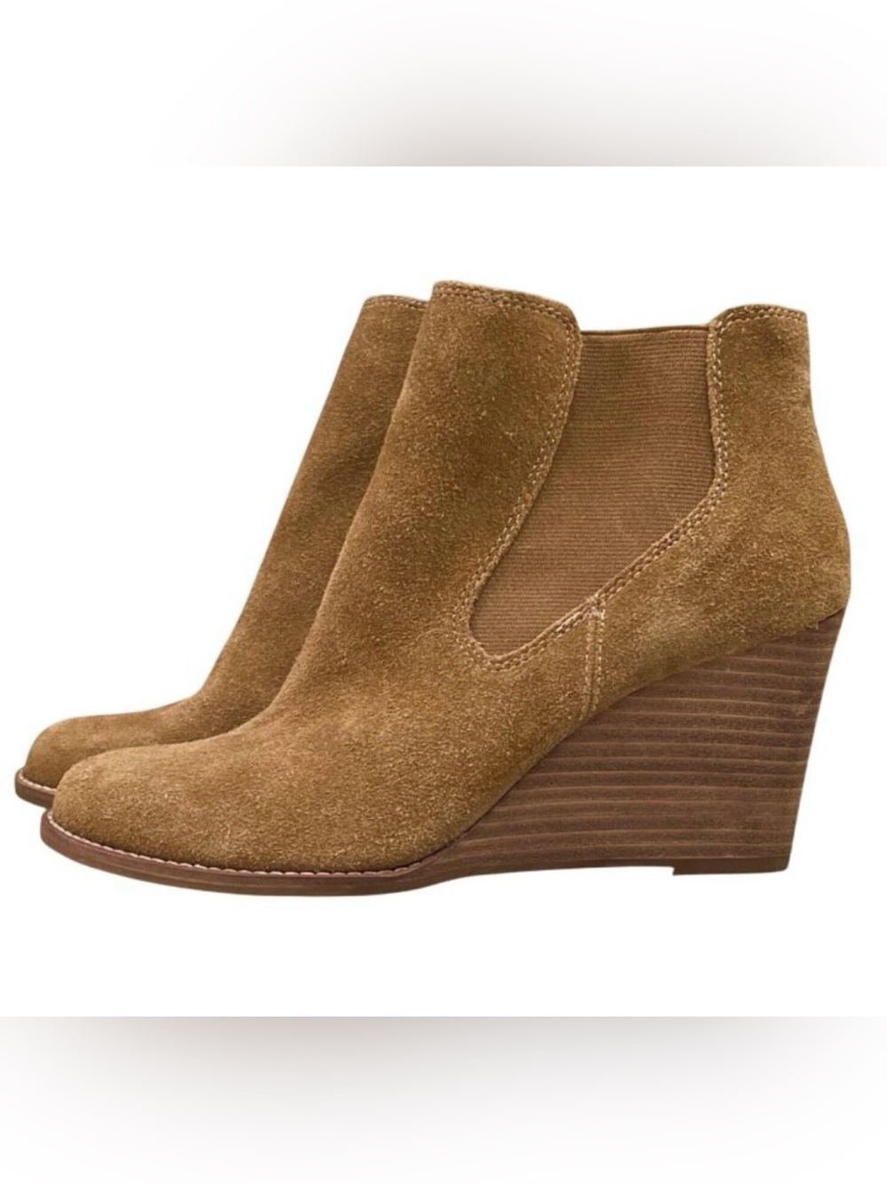Lucky Brand Suede Chelsea Wedge Booties - Tan Brown